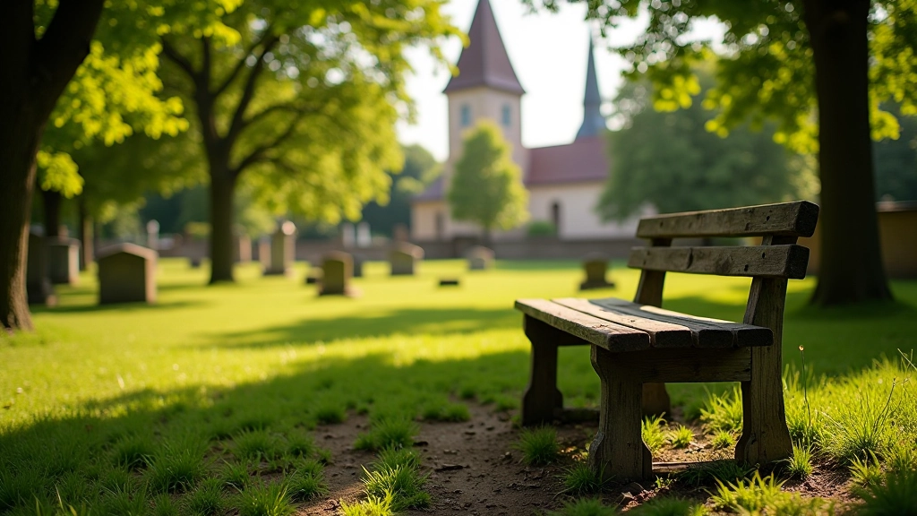 Vecā koka ņirgsnīca ēnā Limbažu cemeterijumā ar skatu uz baznīcas tornīti